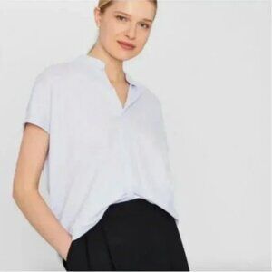 Club Monaco White Jandina Knit Top Mandarin Collar Wardrobe Staple Size Small